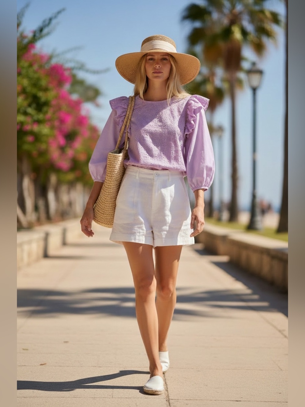 229 • Lilac Ruffle Sleeve Eyelet Top | Strappy Summer Cotton Top